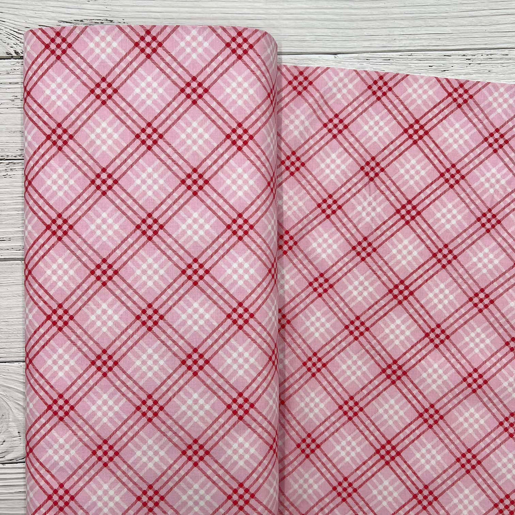 Vintage Christmas Pink Plaid Fabric