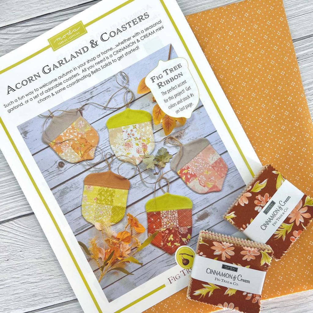 Acorn Garland & Coasters Kit - Cinnamon & Cream Fabric