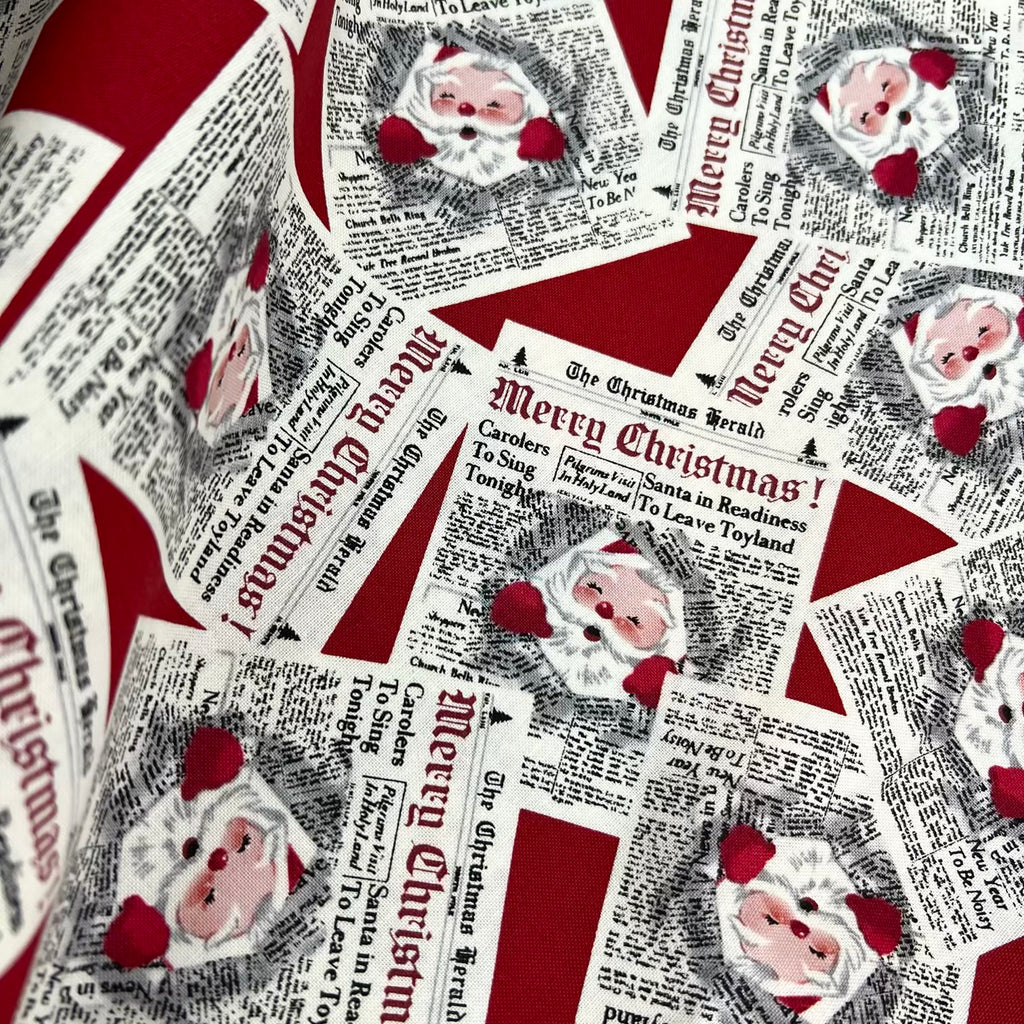 Santa's Coming to Town - Newsprint Santa in Red