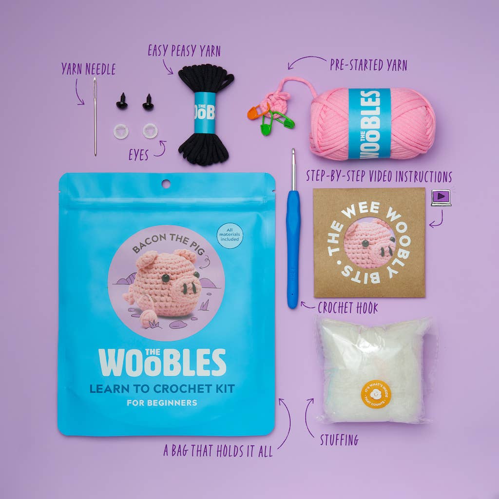 Woobles Beginner Crochet Kit - Bacon the Pig