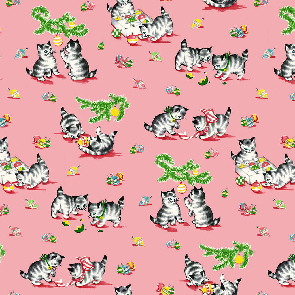 A Kitty For Christmas - Kitties and Garland in Pink