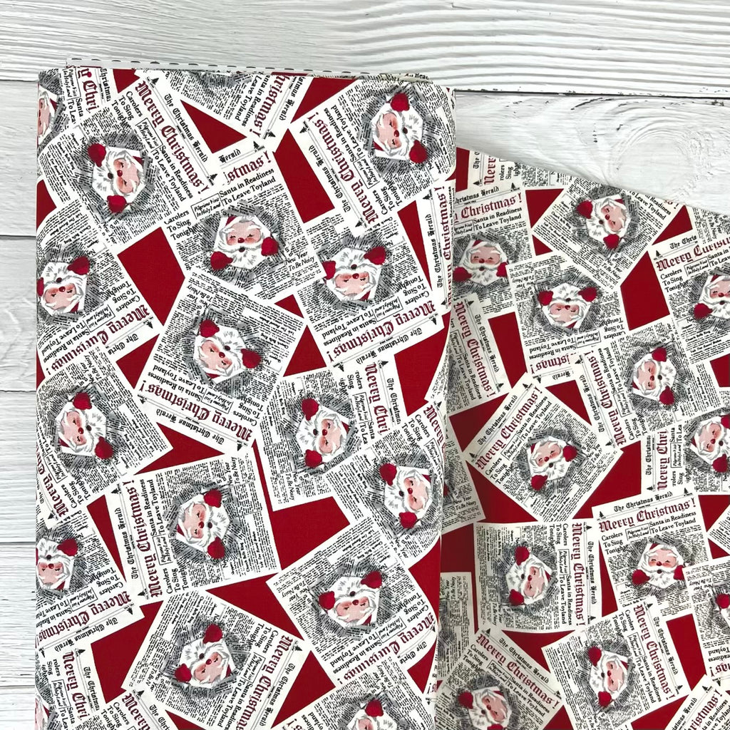 Santa's Coming to Town - Newsprint Santa in Red