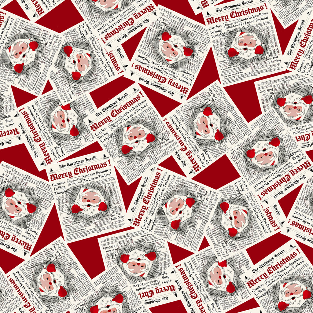 Santa's Coming to Town - Newsprint Santa in Red