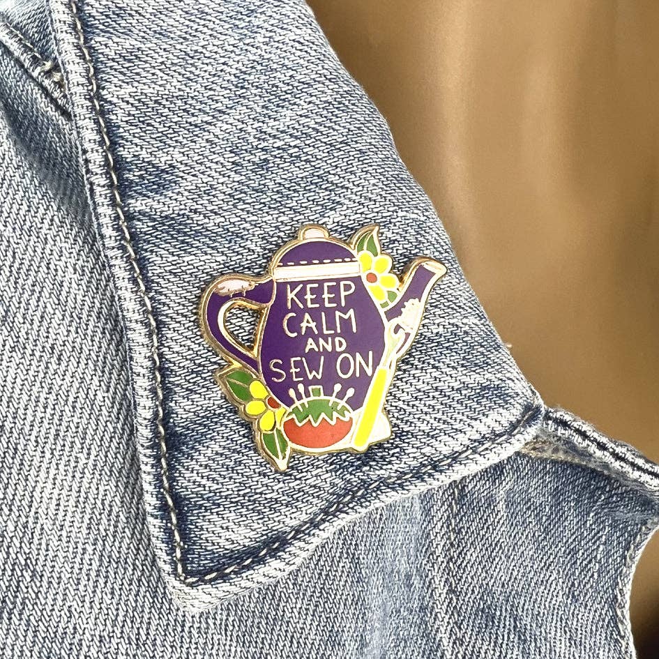 Keep Calm And Sew On Enamel Lapel Pin