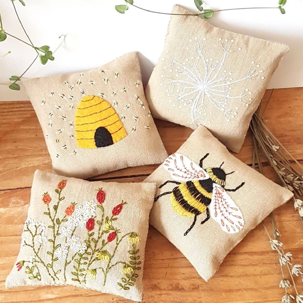 Linen Lavender Bags Embroidery Kit - Bees