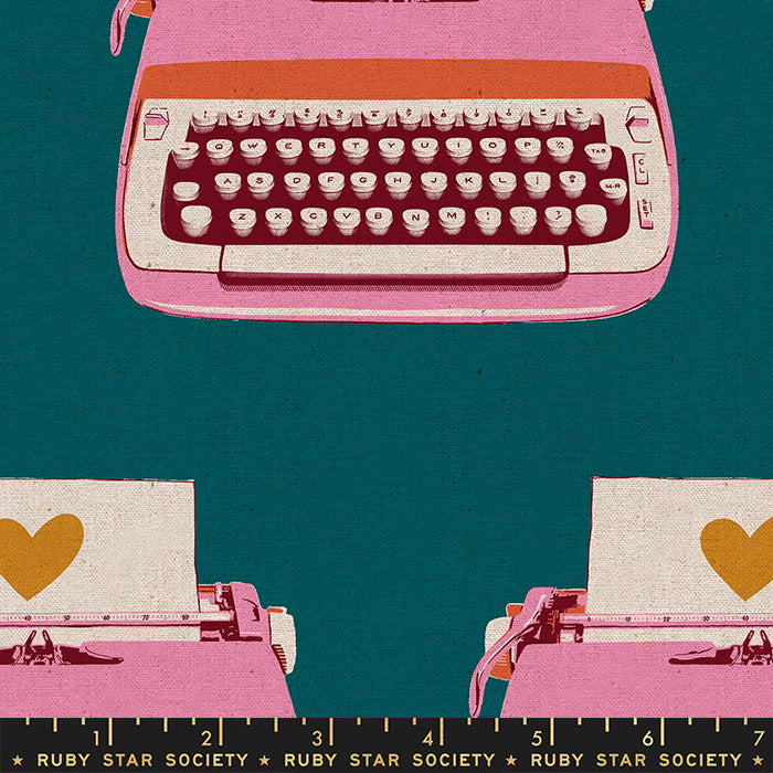 Darlings 2 - Typewriters Linen Canvas in Teal