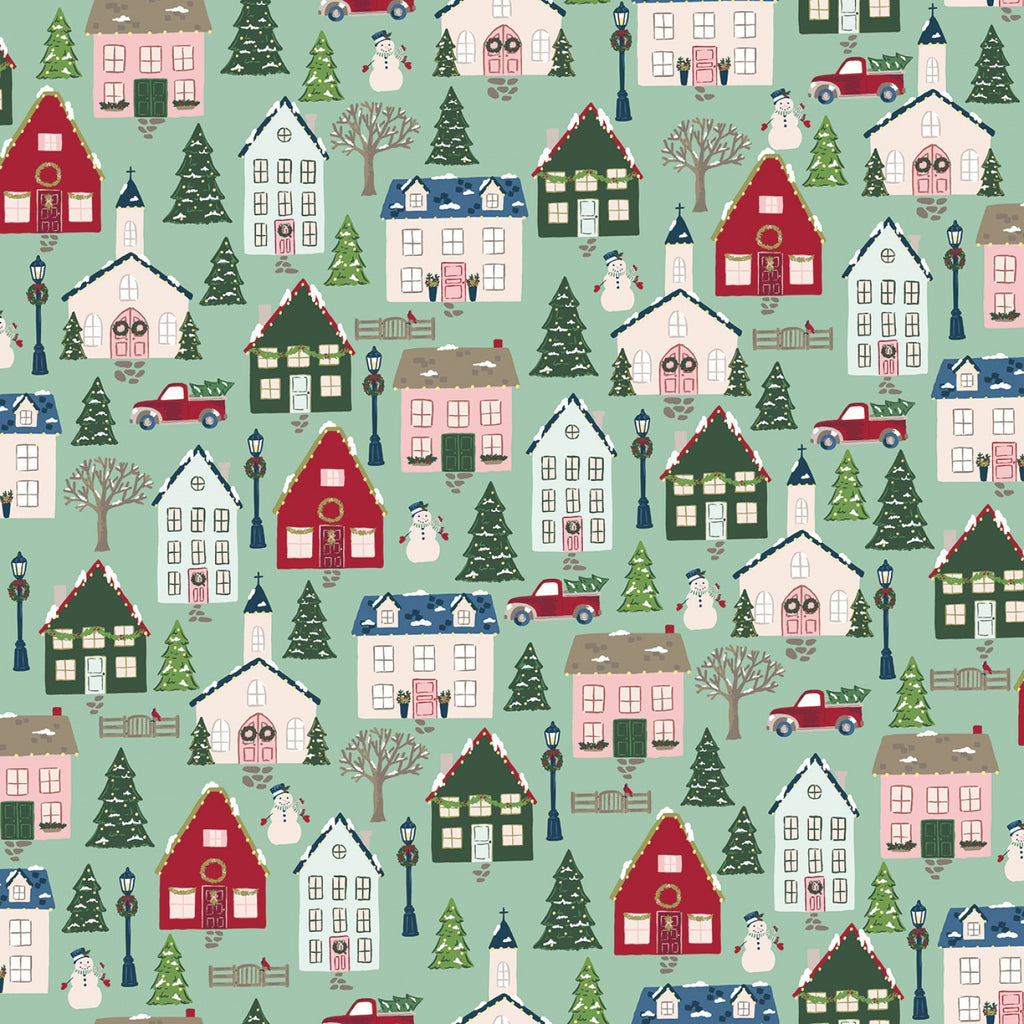 Christmas Village - Main Print in Seaglass
