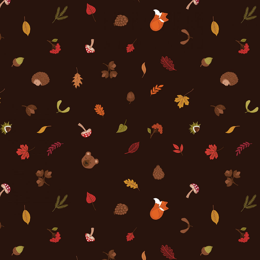 A Winter Nap - Scattered Foliage & Friends in Dark Brown