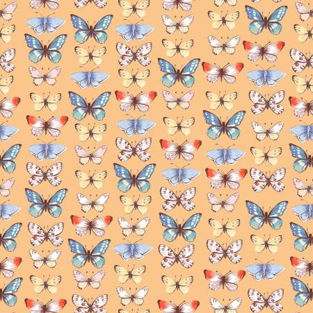 illustrated butterflies repeated over a yellow background