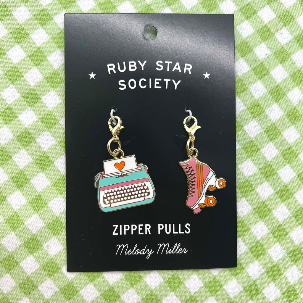 Ruby Star Zipper Pulls - Typewriter & Roller Skates