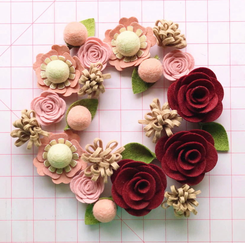 Felt Flower Wreath Craft Kit | Crimson Blush