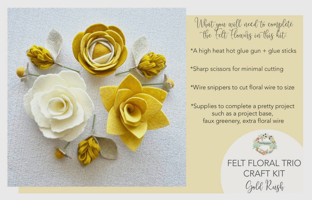 Felt Flower Craft Kit | Floral Trio | Gold Rush