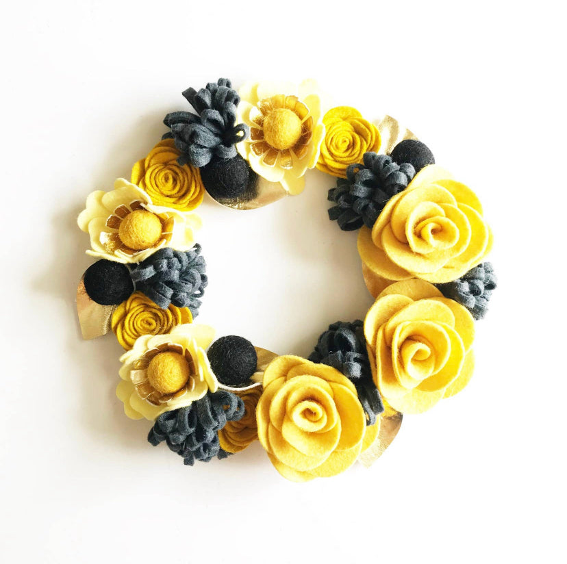 Felt Flower Wreath Craft Kit | Black And Gold